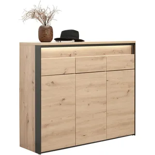 Voleo Schuhschrank , Schwarz, Eiche Artisan , Holzwerkstoff , 6 Fächer , 3 Schublade(n) Schubladen , 126x106x38 cm , Beimöbel erhältlich , Garderobe, Schuhaufbewahrung, Schuhschränke