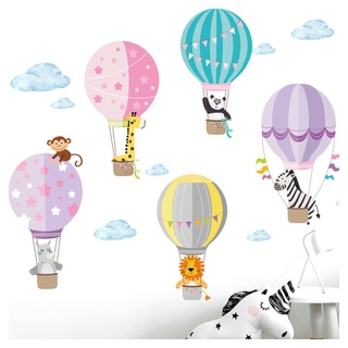 Little Deco Aufkleber Zoo Tiere im Heißluftballon I S - 75 x 44 cm (BxH) I Wandbilder Wandtattoo Kinderzimmer Herzen Tiere Deko Mädchen Mädchenzimmer Sticker DL203