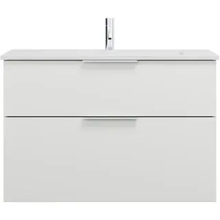 burgbad Eqio Mineralguss-Waschtisch inklusive Waschtischunterschrank, 920x490x618mm, SHCB092F6582C0001G0146, Farbe: Weiß Matt / Weiß Matt, Griff Chrom G0146