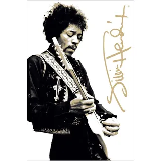 BUY ART FOR LESS Jimi Hendrix Poster mit Gitarre, 91 x 61 cm, Schwarz/Weiß