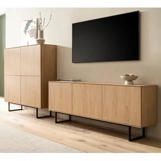 furn.design Wohnwand Breda in Stone Eiche Wohnkombination 2-teilig 280 cm, mit Push-to-Open - Braun