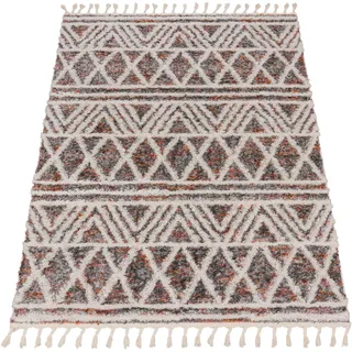 Paco Home Hochflor-Teppich »Monza 652« rechteckig 34 mm Höhe meliert, Rauten Muster, 3D-Effekt, mit Fransen, bunt