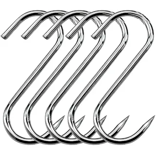 QILEMI Räucherhaken S-Haken 5 Stk Fleischerhaken 190 mm Edelstahl Metzgerhaken Fleischhaken aus Edelstahl Scharf Fleischverarbeitungshaken für Metzger, Landwirt