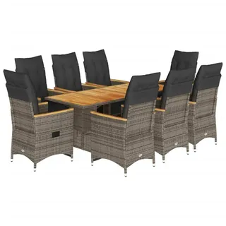 vidaXL 9-tlg. Garten-Bistro-Set mit Kissen Grau Poly Rattan - Grau