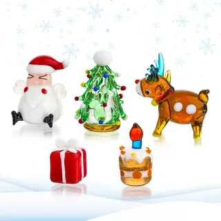 H&D HYALINE & DORA Set mit 5 geblasenen Glas-Weihnachtsfiguren, Miniatur-Weihnachtsfeiertagsfiguren, handgefertigte Weihnachtsschmuck, Tischdekoration für Zuhause, Weihnachtsdekorationen