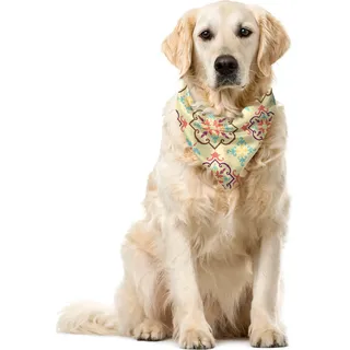 ABAKUHAUS Geometrisch Haustier Bandana, Art Floral Themed Entwurf, 55x55 cm, Sahne und Multicolor - Bunt
