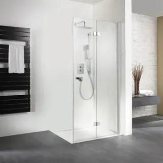 HSK Exklusiv Drehfalttür für Seitenwand, Größe: 75 x 200 cm, Anschlag rechts, 407075-R-01-50edelglas, Duschkabine: Alu-silbermatt: ESG klar mit Edelglas