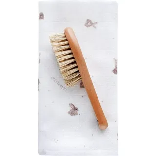 Natürliche Babybürste gegen Milchschorf + Beige Bunnies Waschlappen, Lullalove