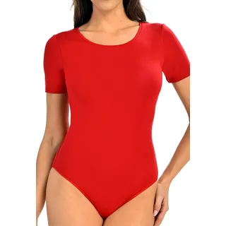 Teyli Bodysuit Women - Damen Body aus Atmungsaktivem Material - Top Body Damen Kurzarm Glatter - Bodys Frauen mit Rundhalsausschnitt - Bodysuit Kurzarm Bequem für den Täglichen Gebrauch Rot L