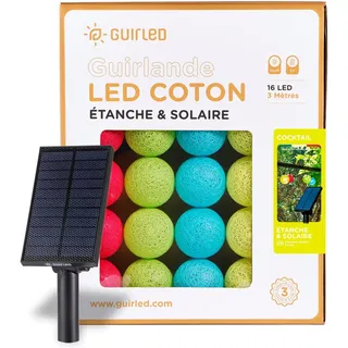 GuirLED - Außengirlande mit Lichtkugeln LED-Guinguette - Wasserdicht IP65 - Hocheffizientes Solarpanel - Automatisches EIN/AUS - 16 Kugeln 3 m- Cocktail