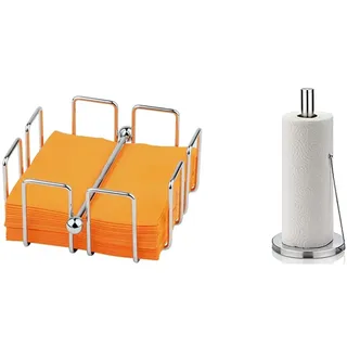 APS Serviettenhalter „Bar", Serviettenspender aus verchromtem Metall, Serviettenständer für Cocktailservietten, inkl. Beschwerer, 14 x 14 cm, 6,5 cm Höhe, für 50 Servietten & kela, Edelstahl, matt