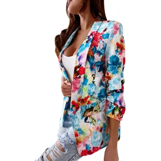 Damen Blazer Elegant Sportlich, Trachtenblazer Business Outfit Oversize Lang Longblazer Strickjacke Slim Fit Modern Mit Revers Taschen Sweatblazer