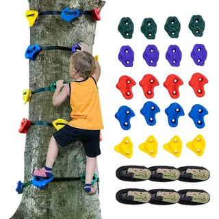 Vevor Ninja-Baumkletterset, 20 Baumklettergriffe und 6 Ratschengurte, große Kletterfelsen für Kinder und Erwachsene, verschiedene Farben und Formen, für Ninja-Warrior-Hindernistraining im Freien