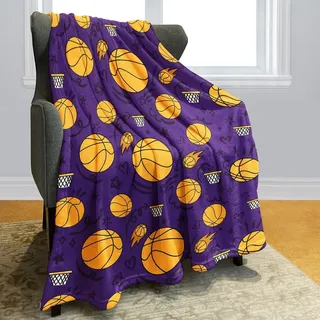 YISUMEI Basketball Kuscheldecke für Kinder,Championsliga Sport Decke Kinder Weich Flauschig Fleecedecke Karikatur Hand Gezeichnet Interessant Los Angeles Lila Geschenke für Junge Mädche