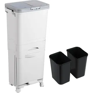 TolleTour 42L Abfalleimer Mülleimer Küche Müllsortier 4 Fächer Recycler Lagerschrank Pedal - Weiß