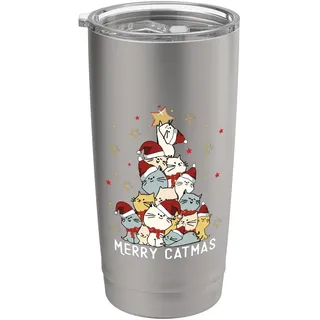 Merry Catmas Weihnachtsbaum Winter Katzen Santa Katzenliebhaber niedlich Doppelwandiger Edelstahl-Thermobecher