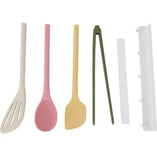 Küchenutensilien-Set, integrierte Silikon-Kochutensilien, Spatel, Löffel, Lebensmittelzange und Haken, Aufbewahrungsregal