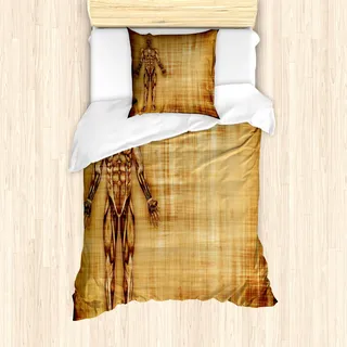 ABAKUHAUS Menschliche Anatomie Mantele, Menschlicher Körper Stil, Milbensicher Allergiker geeignet mit Kissenbezügen, 135 cm x 200 cm - 80 x 80 cm, Hellbraun - Hellbraun