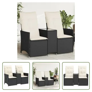 The Living Store Gartensofa 2-Sitzer Verstellbar mit Tisch Schwarz Poly Rattan - Schwarz