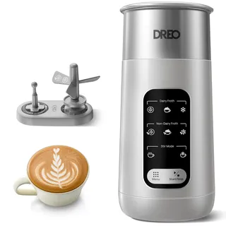 DREO Milchaufschäumer, 8-in-1 Milchschäumer Elektrisch für Latte, Cappuccino, heiße Schokolade mit Leichtem Schaum, 270ml Warm und Kaltschaum Milchschäumer Edelstahl, LED, Leicht zu Reinigen