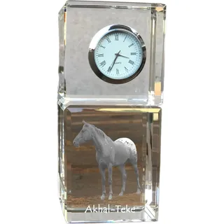 Akhal-Teke - Kristalluhr mit Bild, Pferdebild im Kristall, personalisierte Schreibtischuhr der Marke Art-Dog