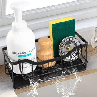 Spülbecken Organizer Küchen,Sink Caddy Kitchen Organizer,Schwammhalter mit Selbstentleerender Ablaufwanne,Waschbecken Abwasch Spülmittel Halterung Spüllappenhalter Spülorganizer Spüle Ablage