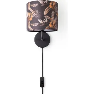 Tischlampe Schreibtischlampe Wandlampe Stoff Nachttisch E14 Blumen Jungle Deko - Schwarz