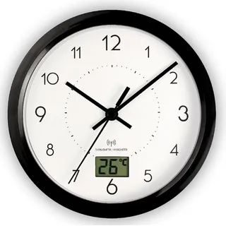 Funk-Badezimmeruhr mit Saugnäpfen 170 mm Geräuscharm Japanisches Quarzuhrwerk Werkzeuglose Montage - Schwarz