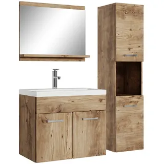 Badplaats Badmöbel Komplettset Montreal 60 x 35 cm Kastanien Eiche - Badezimmermöbel mit Waschbecken, Spiegel und Badezimmerschrank