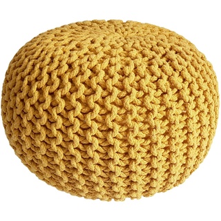 Pouf Ø 45 cm Sitzpouf Sitzpuff Grobstrick-Optik Pouf Strick Bodenkissen Höhe 30 cm Sonnengelb Strickhocker