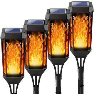 Joltix Solarlampen für Außen Garten, Solarleuchten mit Realistischer Flammeneffekt, Solar Fackeln Gartenbeleuchtung, IP65 Wasserdichte Gartenfackeln für Außen, Hinterhöfe, Rasendeko (4 Stück)