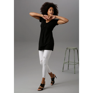 Tunika ANISTON SELECTED, Damen, Gr. 38, schwarz, Jersey, Obermaterial: 95% Viskose, 5% Elasthan, unifarben, figurumspielend Po-bedeckend, V-Ausschnitt, Tuniken Tunika, mit Raffung im Brustbereich