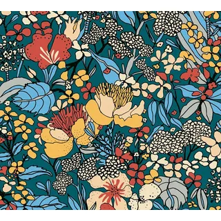 A.S. Création Architects Paper Blumentapete Floral Impression Tapete natürlich PVC-freie Vliestapete bunt blau orange beige gelb matt glatt 377564 37756-4, 10.05 m x 0.53 m