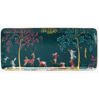 Sara Miller Woodland Tales Collection Christmas 36 Zentimeter langes Sandwich-Tablett mit 22-karätigem Gold mit Details von Hirsch und Rotkehlchen