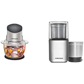 Rommelsbacher MZ Multi Zerkleinerer 400-kraftvoller Motor, Glasbehälter, schwarz/Chrom gebürstet, 400 Watt, 1 Liter & Gewürz und Kaffee Mühle EGK 200-2 Edelstahlbehälter, Füllmenge 70 g, 200 Watt