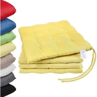 Unyqoos® Sitzkissen 4er-Set 40 x 40 x 3 cm, gefüllt, mit Bindebändern, gelb, Außen 55% Baumwolle/45% Polyester, Füllung 100% Polyester, waschbar 30°C,  Standard 100 - Gelb