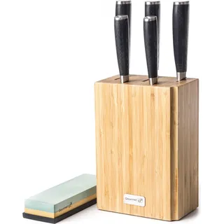 G21 Damast Premium Messerset im Bambusblock, Box, 5 Stück + Schleifstein