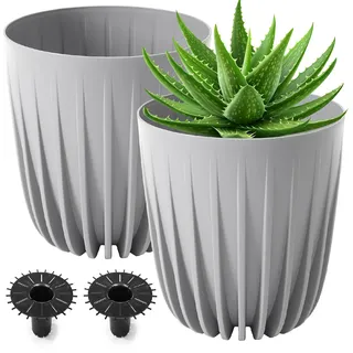 PECZEKO Blumentopf matt, Pflanzkübel aus Übertopf Kunststoff Dekorativer Topf für, groß und klein Pflanzen, 2er-Set blumenkübel, blumenkübel kräutertopf, (2 Pack) Grau, ø 19 cm