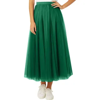 Generisch 2026 Tüllrock Damen A Linie Elastischer Hoher Bund Mesh Saum Prinzessin Langer Rock Einfarbig Röcke Maxiröcke Elegant Swing Unterrock Freizeitrock Hohe Taille Skirt