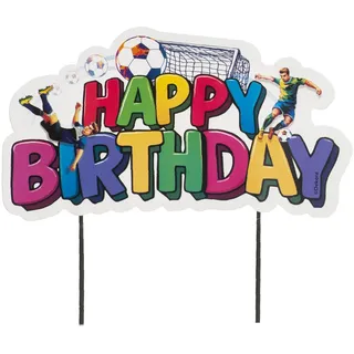 dekora - Tortendeko Fussball Happy Birthday, Fussball Deko Geburtstag Kinder, großer Cake Topper/Tortenstecker für Kuchen, 1 Stück 16,5 x 9,1 cm, Fußball Tortendeko