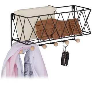 Relaxdays Wandregal , Schwarz , Metall, Holz , 36x17x13 cm , Garderobe, Garderobenpaneele