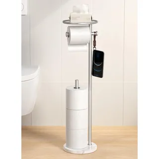 KES Toilettenpapierhalter Stehend mit Ablage, 1,5 kg Marmor-Basis, Klopapierhalter Edelstahl 18/8 für Mega Reserverollen Klorollenhalter Gebürstet, BPH229-2