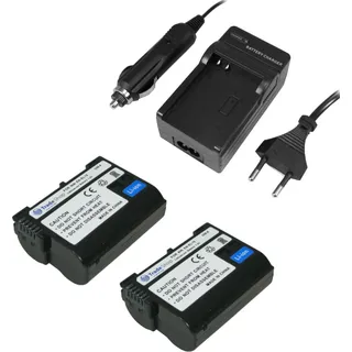 Trade-Shop Set: 2x AKKU + LADEGERÄT für Nikon D500 D600 D610 D750 D850 D7000 D7100 D7200 D7500 D800 D800E D810 D810A D8000 Nikon 1 V1 WT-7
