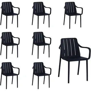 VORTIVO Gartenstuhl 8er Set Schwarz – stapelbar, wetterfest, UV-beständig & bis 200 kg. Für Balkon, Terrasse, Garten & Esszimmer. - Schwarz