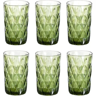 Vintage 6er-Set Farbige Weingläser und Trinkgläser mit Diamant Muster (Rombus) Longdrinkgläser, Cocktail Gläser mit Prägung, Glas, Trinkglas, Weinglas, Wasserglas, Glaskelche (Grün Trinkglas)