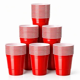 HaushaltO Red Cups extra stark – 473 ml / 16 oz Beer Pong Becher, wiederverwendbare Partybecher, rote Plastikbecher für Bierpong, Partys, Festivals, JGA, Camping (100x)