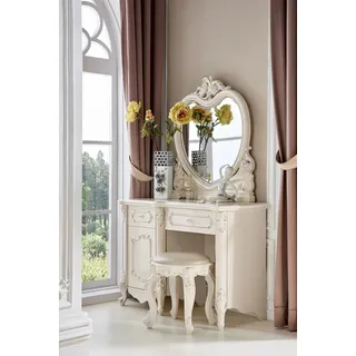 Klassischer Schminktisch Set Spiegel Luxus Barock Rokoko Konsole Echtholz
