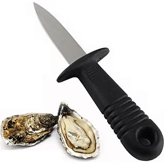 Austernmesser mit Öse zum Aufhängen | Messer für Meeresfrüchte | praktischer Austernöffner | Muschelöffner aus Edelstahl mit Griff aus Kunststoff | Austernbrecher mit Fingerschutz