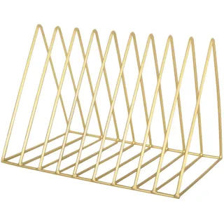 Jinlaili Zeitungsständer Metall, Magazinständer Gold, 9 Steckplätze Dreieck Desktop-Bücherregal, Schallplattenständer Modern, Zeitungshalter für Büro, CD, Magazin