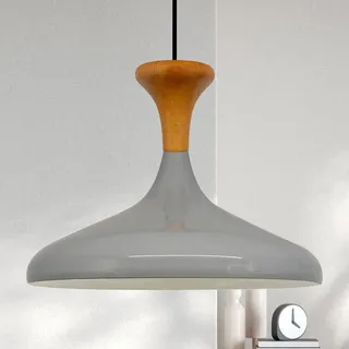Champion Pendelleuchte aus Holz, 35 cm Hängelampe Metall E27 Moderne, Skandinavisch Pendellampe für Schlafzimmer Wohnzimmer Esstisch Lampe - Grau - Grau